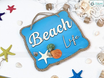 Bảng treo chủ đề biển Beach Life sao sỗ [Dây thừng - Vỏ ốc thật] KT24x22cm BTC-BIEN-04